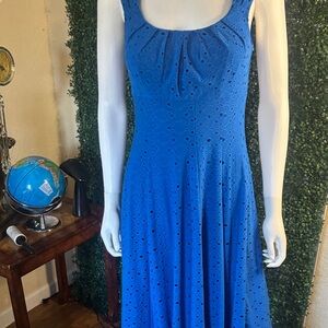 London Style Royal Blue Eyelet Midi Dress
